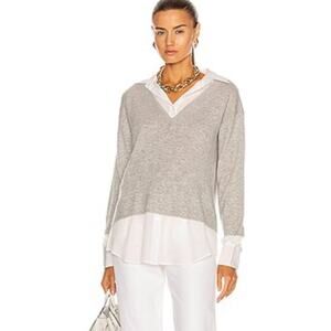 Veronica Beard | Brami Mixed Media Sweater Top Wool Cashmere Silk Gray Medium